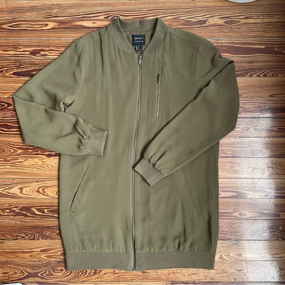 Forever 21 Oversized Olive Green Bomber Jacket